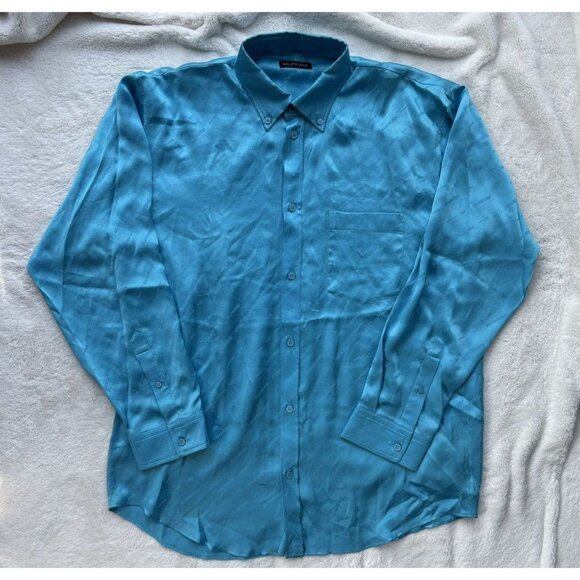Balenciaga Blue Silk ‘All Over Logo’ Button Up Shirt - Picture 1 of 4